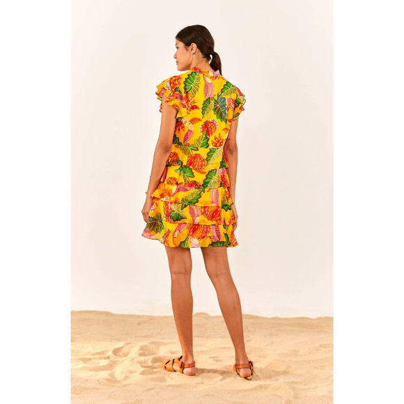 Farm Rio Yellow Beaks & Bananas Layered Ruffled Mini Dress Large - Picture 2 of 13